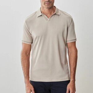 Robert Barakett Tan Birdeye Knit Open Collar Polo